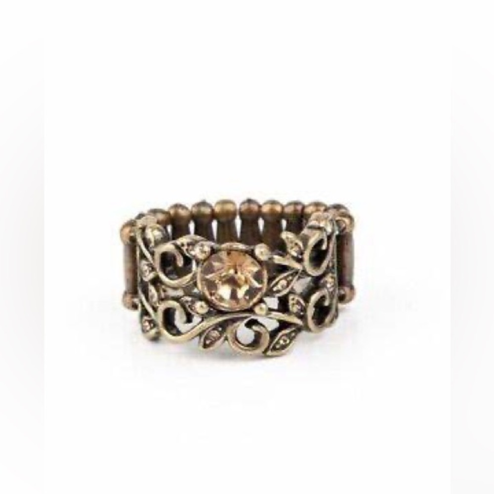 *Brass leaf ring with topaz rhinestone.